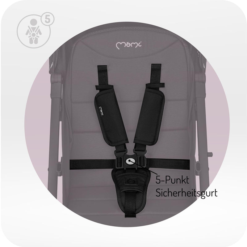 MoMi ESTELLE Kinderwagen ab 6. Monat (bis 15 kg), klappbarer Buggy mit 5-Punkt-Sicherheitsgurt, Einkaufskorb und Liegefunktion, Teleskop-Stange zum Ziehen