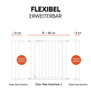 hauck Clear Step Autoclose 2, Weiß - Schutzgitter Treppe Tür 75–80 cm, Kindersicheres Absperrgitter mit flachem Einstieg, Türgitter mit Auto Close, 1 Hand Öffnung, ohne Bohren - nur für Innen