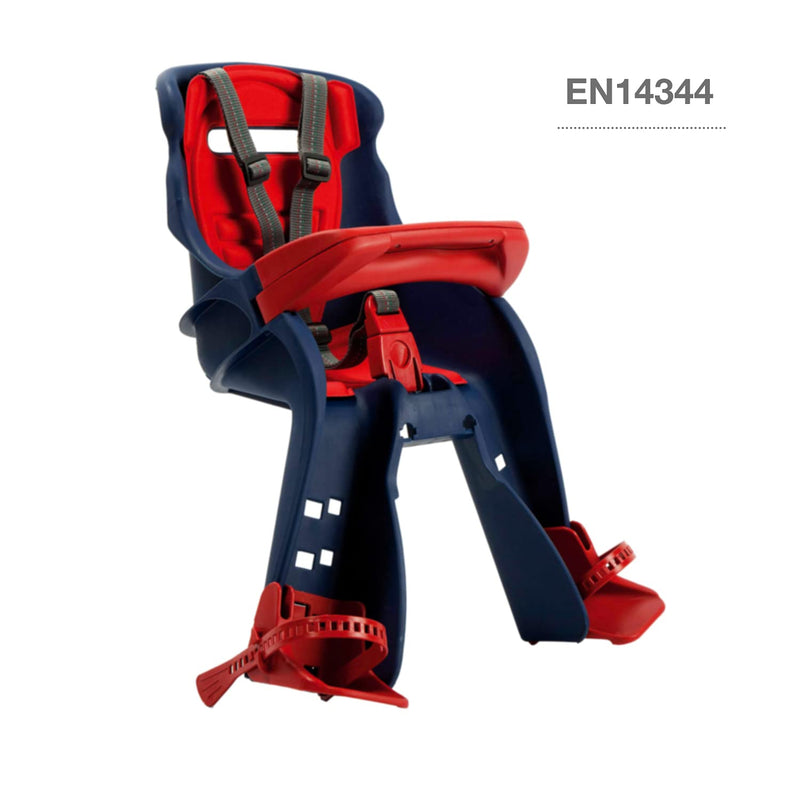 OKBABY Orion - Kindersitz vorne, Sicherheit auf dem Fahrrad ab 7/8 Monaten (15 kg), Kompatibel mit Elektrofahrrädern mit Tretunterstützung, Blau und Rot, 54x45x33 cm (HxBxT)