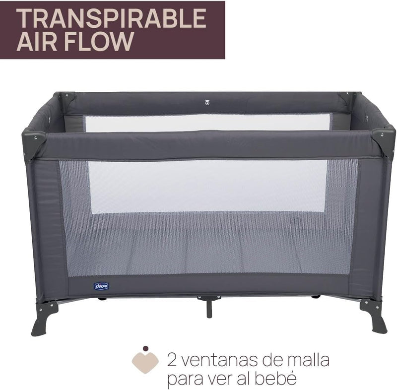 Chicco Good Night Babyreisebett für Babys und Kleinkinder von der Geburt bis zu 15 kg, faltbar und kompakt, Reisebett mit Mesh-Fenster und Reisetasche, Grau