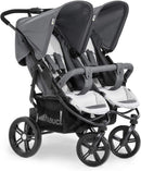 hauck Geschwisterwagen Roadster Duo SLX, Zwillingsbuggy ab Geburt bis 15 kg (ca. 3 Jahren) mit Liegefunktion, XL Korb, Einfach und Klein Zusammenklappbar, Große Räder (Grey/Silver)