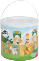 small foot Holzbausteine "Safari" 50-teiliges Set mit Tiermotiven in Aufbewahrungsbox, für Kinder ab 12 Monaten, 11699