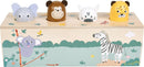 small Foot Drückspiel Tierlaute „Safari“ aus FSC-zertifiziertem Holz, 4 Tierfiguren, Lernspielzeug mit Tiergeräuschen und Pop-Up-Mechanismus, für Kinder ab 1 Jahr, 12757