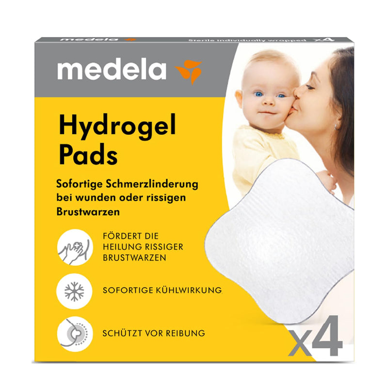 Medela Hydrogel Pads – Sofortige Schmerzlinderung bei wunden oder rissigen Brustwarzen durch Stillen oder Abpumpen – Kühlende Feuchtigkeit unterstützt die natürliche Heilung – 4er Pack