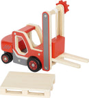 small foot Gabelstapler mit Palette aus Holz, mit beweglicher Gabel und Seilwinde, Spielfahrzeug für Kinder ab 2 Jahren, 12636