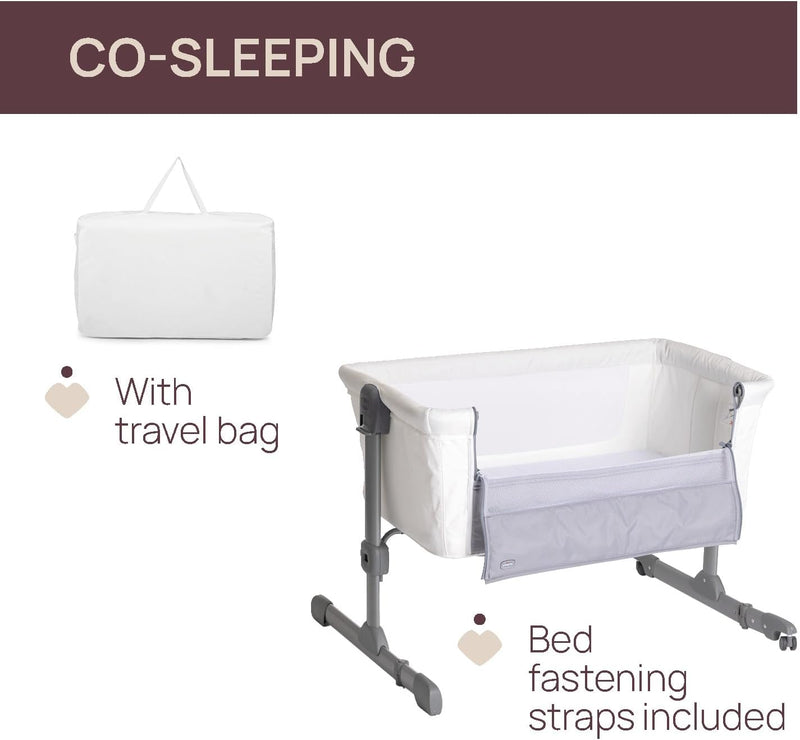 Chicco Next2Me Essential Babybett für Neugeborene, Beistellbett, Kompatibel mit verschiedenen Betten, Höhenverstellbar, Gute Luftzirkulation, Matratze und Tasche inklusive, 0-6 Monate, weiß