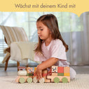 Tiny Love hölzerner Stapelzug, Holzzug Baby, Zug Spielzeug Holz mit 3 Waggons und 14 stapelbaren Spielklötzen, Kreativität, motorische Fähigkeiten, natürliches Design, 18+ Monate, Boho Chic
