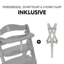 hauck Alpha+, Grey – Growing Wooden Highchair made of Beech for Children from 6 Months up to 90 kg – Includes 5-Point Harness, Crotch Strap, Safety Bar – Compatible with Many Accessories