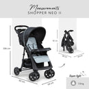 hauck Shopper Neo II, Schwarz Grau - Kinderbuggy mit Liegeposition ab Geburt bis 22 kg, 2x Tablett mit Getränkehalter, Einhändig Klein Zusammenklappbar