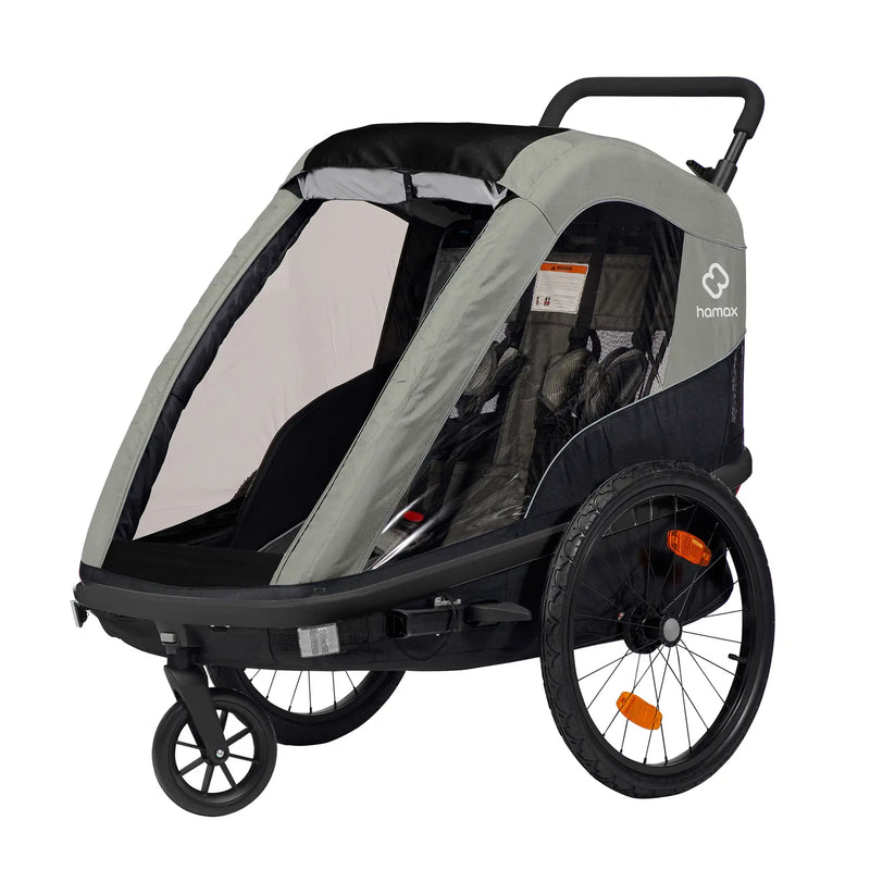 B-Ware Hamax Avenida Zweisitzer Fahrradanhänger Kinderwagen Olivgrün Schwarz Aluminium