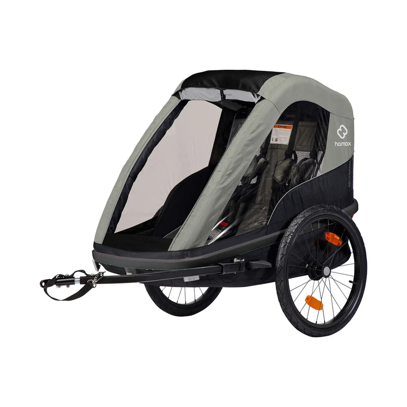 B-Ware Hamax Avenida Zweisitzer Fahrradanhänger Kinderwagen Olivgrün Schwarz Aluminium
