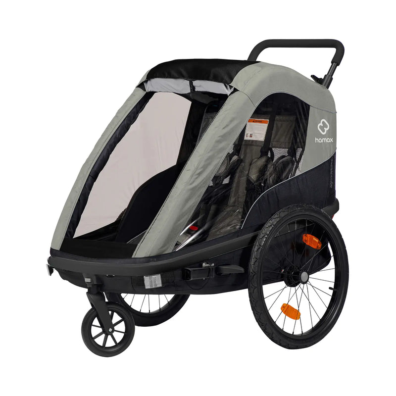 B-Ware Hamax Avenida Zweisitzer Fahrradanhänger Kinderwagen Olivgrün Schwarz Aluminium