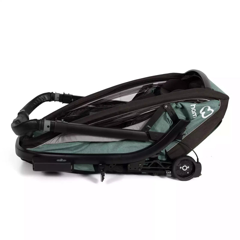 B-Ware Hamax Fahrradanhänger Einsitzer Kinderanhänger Green Black Regenverdeck Tasche