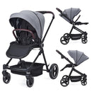 3 in 1 Kinderwagen Set mit umkehrbarem Sport-Sitz, Babywanne & Buggy – Ein-Klick-Zusammenklappbar, Leicht & Tragbar mit Großem Regenschutz (Grau)