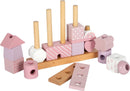 small foot Stapelhaus rosa, kreatives Steck- und Stapelspiel aus hochwertigem Holz, mit 18 verschiedenen Bausteinen, für Kinder ab 12 Monaten, 12713