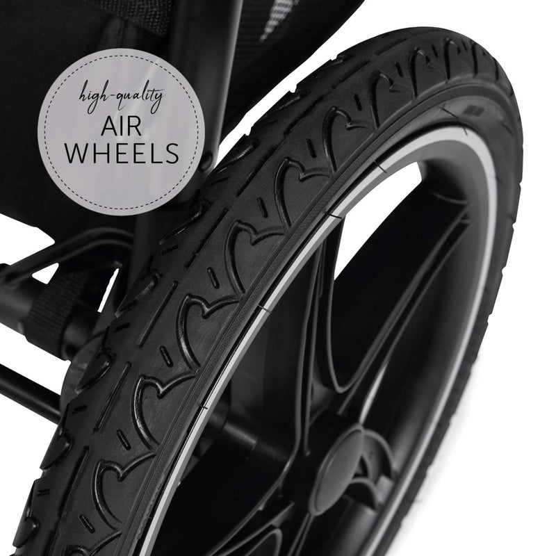 hauck Runner 2, Schwarz - Robuster Dreirad Buggy mit XL Lufträdern, Federung, UV Schutz 50+, XL Netzfenster, Verstellbarer Schieber, mit Liegefunktion