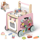Lauflernwagen Holz, 9 in 1 Baby Lauflernhilfe mit Montessori Spielzeug und Spielküche, Holzspielzeug mit Rädern und Stauraum, Baby Walker Geschenk für Jungen und Mädchen