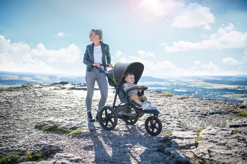 hauck Runner, Black / Neon Yellow - Robuster Dreirad Buggy mit XL Lufträdern, Federung, XL Netzfenster, Verstellbarer Schieber, mit Liegefunktion für Kinder ab Geburt bis 22 kg, Faltbar