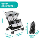 Chicco OHlalà Twin Geschwisterwagen von Geburt bis 15 kg, Kinderwagen für Zwillinge und Geschwister, Verstellbarer Faltbarer Zwillingsbuggy