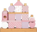small foot Stapelhaus rosa, kreatives Steck- und Stapelspiel aus hochwertigem Holz, mit 18 verschiedenen Bausteinen, für Kinder ab 12 Monaten, 12713