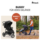 hauck Rapid 3 Air, Schwarz - Dreirad Kinderbuggy mit Luftreifen, Federung und Liegeposition ab Geburt bis 22 kg, UV Schutz 50+, Zusammenklappbar, Höhenverstellbarer Schieber mit Becherhalter