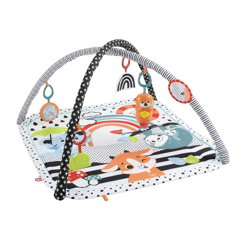 Fisher-Price Tierfreunde Kontrast-Spieldecke, Spielbogen, mit Musik und Licht, Krabbeldecke für Baby, zum Spielen im Bauchlage