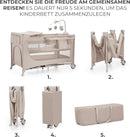 Kinderkraft Joy 2 Acc Kinderbett, 3 in 1 Kinderreisebett, Babybetten, Kinderbett, Reisebett, Modernes Design, Kleine Abmessungen nach Zusammenklappe, Praktisches Zubehör, Räder, Beige