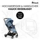 hauck Travel N Care Plus, Dusty Blue - Reisebuggy für Kinder ab Geburt bis 22 kg mit Liegefunktion & Kopfposter - Leicht (7,2 kg) & Einhändig Faltbar - Selbststehend - UPF 50+ & Netzfenster