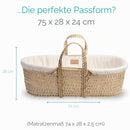 Clair de Lune Bio-Palmen-Moseskorb, Gold-Preisträger, kommt mit Bio-Kompresse, natürlicher Bambus-Matratze und weichem Baby-Betttuch, 75 x 28 cm (Naturcreme)
