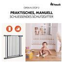 hauck Open N Stop 2, Dunkelgrau – Schutzgitter Treppe und Tür 75–80 cm – Kindersicheres Absperrgitter ohne Bohren – Manuelle 1 Hand Öffnung – nur für Innen