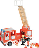 small Foot Feuerwehrauto aus Holz, mit drehbarer Leiter, Schlauch & Zubehör, Feuerwehr-Spielzeug für Kinder ab 3 Jahren, 12657