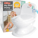 Nuby - My Real Potty - Kinder Töpfchen mit Spülgeräusch - Toilettentrainer für Kinder - mit echtem Sound und Batterien sind im Lieferumfang enthalten - Toilette Weiß - 18+ Monate