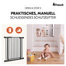 hauck Open N Stop 2, Schwarz – Schutzgitter Treppe und Tür 75–80 cm – Kindersicheres Absperrgitter ohne Bohren – Manuelle 1 Hand Öffnung – nur für Innen