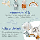 Noukie's - Baby-Aktivitätsspirale Tiga, Stegi & Ops - Lernspiel aus Veloudoux - Für Kinderbett, Laufgitter, Babyschale 0+, Kinderwagen