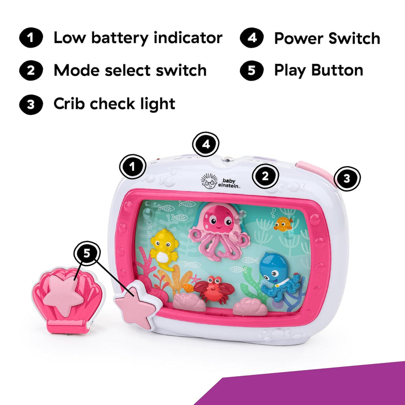 Baby Einstein Sea Dreams Soother, Baby Einschlafhilfen & Weißes Rauschen, 25+ Min. Musik & Ozeanklänge, Fernbedient, White Noise Machine, Aquarium Nachtlicht, für Neugeborene +, Rosa