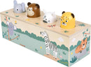 small Foot Drückspiel Tierlaute „Safari“ aus FSC-zertifiziertem Holz, 4 Tierfiguren, Lernspielzeug mit Tiergeräuschen und Pop-Up-Mechanismus, für Kinder ab 1 Jahr, 12757