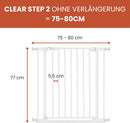 hauck Clear Step 2, Weiß - Schutzgitter Treppe und Tür 75–80 cm – Kindersicheres Absperrgitter mit flachem Einstieg, Manuelle 1 Hand Öffnung, ohne ...