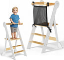 COSYLAND Montessori Lernturm ab 1 Jahr klappbar – Höhenverstellbarer Kinder Lernturm | Faltbarer Montessori Tower Learning Tower | Lernstuhl Kinder ab 1 Jahr Kitchen Helper - Weiß-Natur