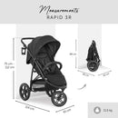 hauck Rapid 3R, Schwarz - Dreirad Kinderbuggy mit Gummireifen, Federung und Liegeposition ab Geburt bis 22 kg, UV Schutz 50+, Zusammenklappbar, Höhenverstellbarer Schieber mit Becherhalter