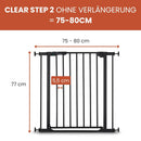 hauck Clear Step Autoclose 2, Schwarz - Kinderschutzgitter Hundegitter Verstellbare Breite 75-80cm, 77cm Hoch, Selbstschließend, Flacher Einstieg, ...