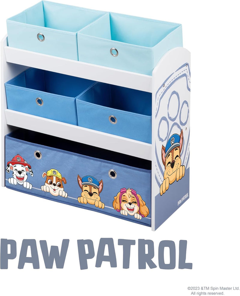 roba Spielregal aus Holz Paw Patrol - Spielzeugregal mit 5 Boxen - Montessori Aufbewahrungsregal für Jungen & Mädchen - Weiß/Grau…