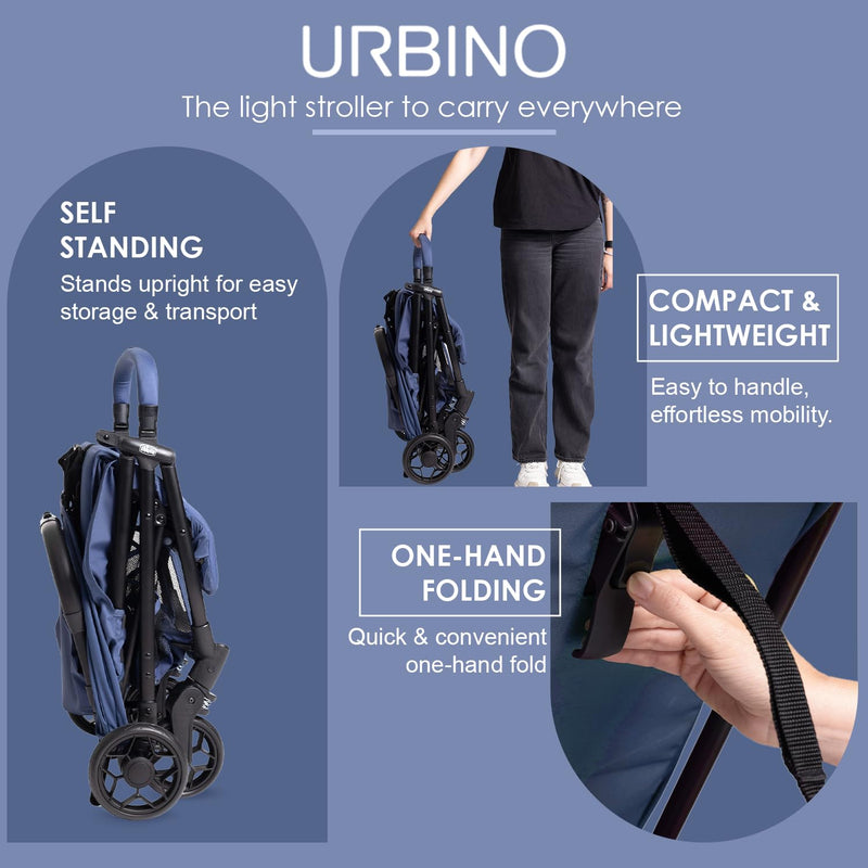 Chicco Urbino Kinderwagen Ab Geburt bis 4 Jahren (max. Belastbarkeit 25 kg), Praktisch und leicht, Zusammenklappbarer Buggy,Einhandverschluß, Verstellbare Rückenlehne und Fußstütze, Verdeck, Blau