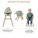 Kinderkraft FINI 2 Hochstuhl 2in1 - Verstellbares Tablett - Sitz - Buchenholzbeine - 5-Punkt-Gurte - Rutschfeste Füße - Grün