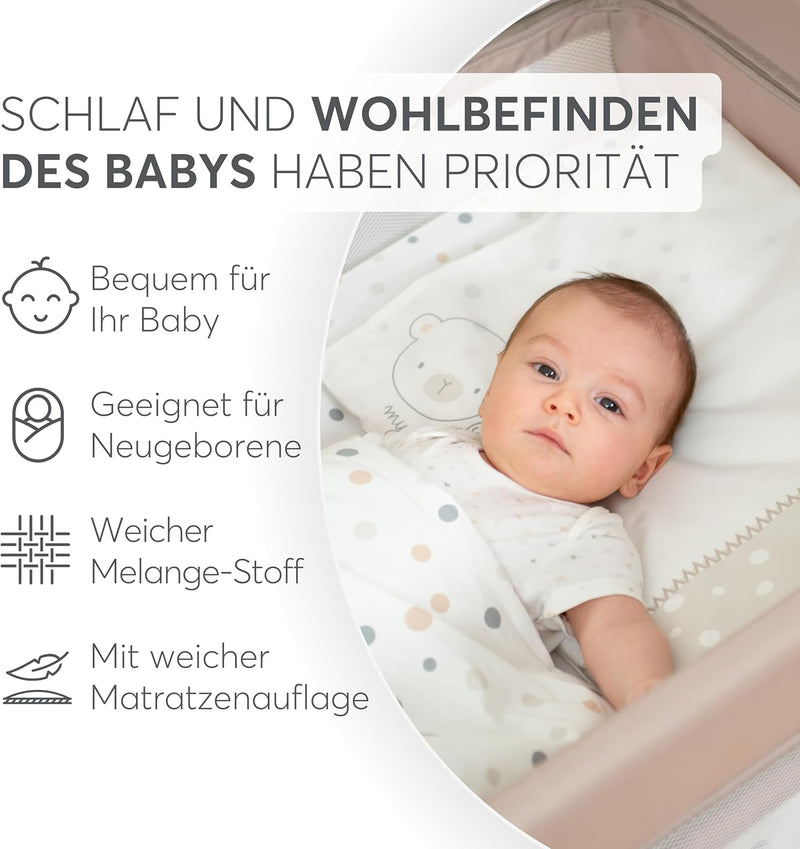 KikkaBoo Reisebett Baby Faltbar ohne Matratze SO GIFTED, Kinderreisebett & Babybett 120x60 cm, Bis 15 kg, Kompakt & Tragbar, mit Transporttasche, Zusammenklappbar für Reise & Urlaub, Beige
