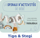 Noukie's - Baby-Aktivitätsspirale Tiga, Stegi & Ops - Lernspiel aus Veloudoux - Für Kinderbett, Laufgitter, Babyschale 0+, Kinderwagen
