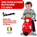 Chicco Motorrad Rutscher für Kinder Vespa Primavera, Kinderfahrzeug mit Elektronischem Bedienfeld, Lichtern und Geräuschen, Abnehmbare Stützräder, Max 25 kg, Kinderspielzeug von 1-3 Jahren, Rot