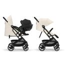 Cybex Gold Kinderwagen Beezy mit One-Pull Harness, Ab Geburt bis ca. 4 Jahre (max. 22 kg), Kompakt und ergonomisch, Canvas White (Weiß mit schwarzem Rahmen)
