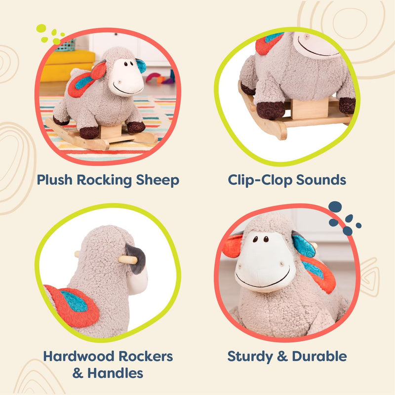 B. toys Schaukelpferd Schaf beige aus weichem Plüsch und hochwertigem Holz, Schaukeltier zum Draufsitzen für Kinder und Babys ab 18 Monaten