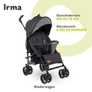 LIONELO Irma Kinderwagen bis 15 kg, Kinderwagen, leichter moderner Kinderwagen mit Liegefunktion, faltbar, große 6-Zoll-Räder, großer Korb, Tasche, Moskitonetz Schwarz