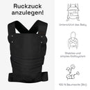 marsupi Classic Babytrage - Neugeborene von der Geburt bis zu 15 kg - Baby Erstaustattung - Klett-Verschluss - Leicht und Kompakt - Black L